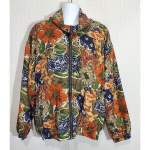 EVR Rousso Bomber Jacket Womens Large Silk Vtg 80s Brown Floral All Over Print